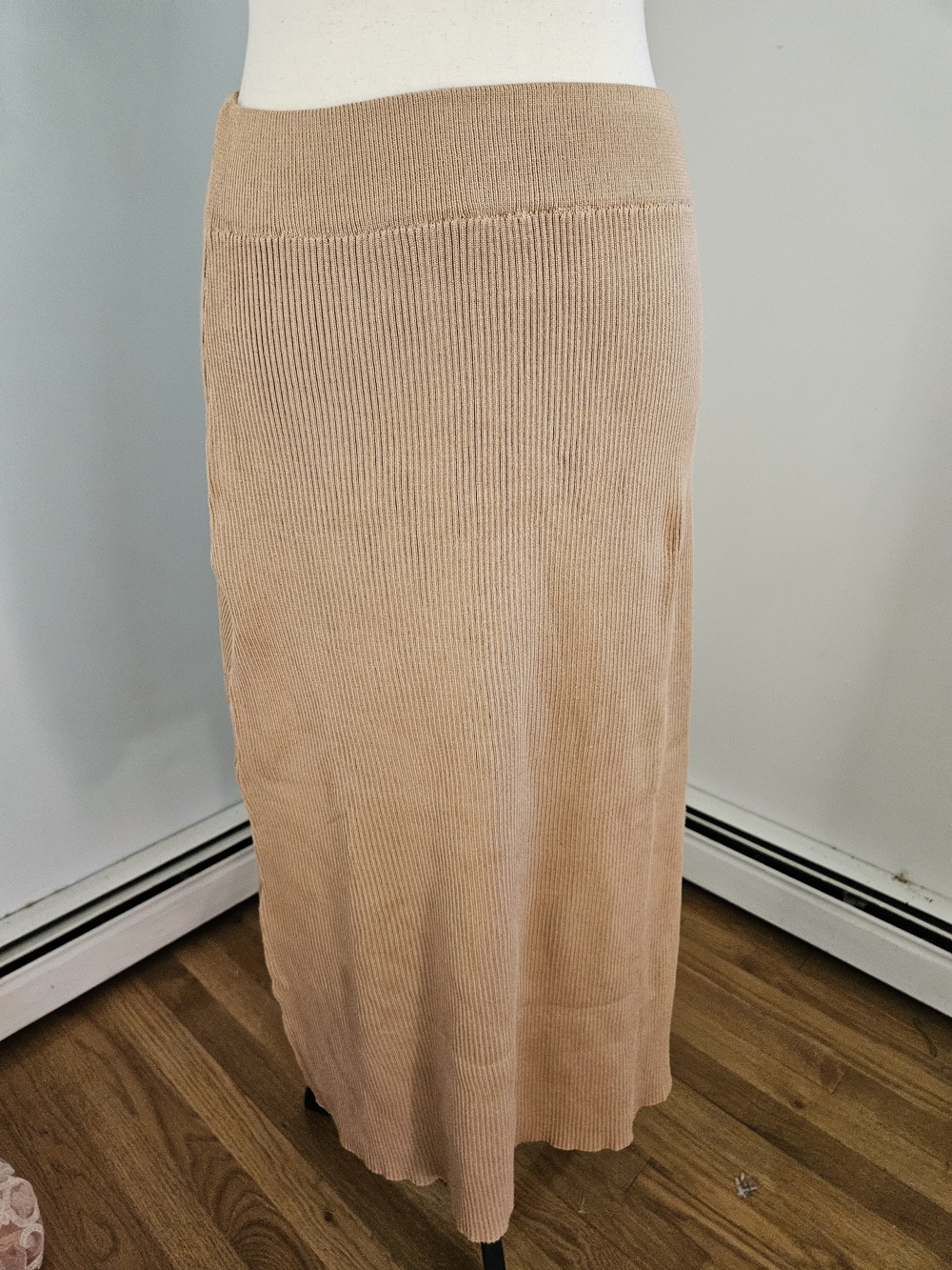 Ribbed Maxi Skirt in Beige. Perfect For Fall.